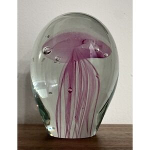 Vintage Art Glass Pink Tentacle JELLYFISH Bubbles PAPERWEIGHT 4" tall, 1.6 lb